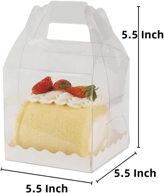 10Pcs Clear Cake Boxes,5.5X5.5 Inch Cake Transparent Gift Box Plastic Cupcake Candy Display Boxes Portable Single Cake Containers for Wedding Birthday Parties Baby Shower Favors