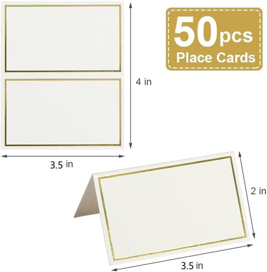 Place Cards, Card Table with Gold Foil Border, Place Cards for Table Setting,25 Pcs 2" x 3.5" for Food Labels for Party, Wedding, Table, Dinner Parties, Seating Cards (25, 2 X 3.5 Inch)