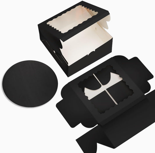 Bakepacker 36pcs 8x8x5 Inches Cake Boxes with Window 18-Packs Black 8 Inch Bakery Boxes (18 Cake Boxes +18 Cake Boards Included)