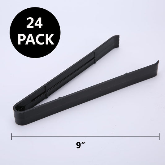 Serving Tongs 24 Pack, Plastic Disposable Salad Tongs for Buffets BBQ Party Event Catering, 9 Inch Food Safe Bulk Reusable Kitchen Utensils (24, Black)
