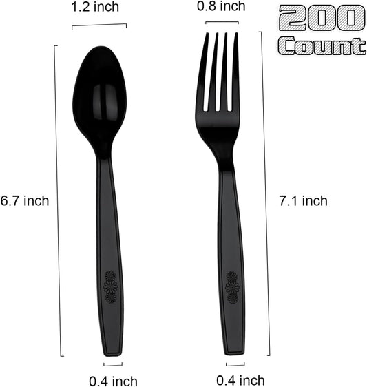 MOACOCK 200 Count Plastic Silverware, Heavy Weight Plastic Forks Spoons Disposable Utensils Cutlery Set for Wedding Party Supplies Everyday Use