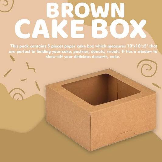 JBR & JM 5-Pack White Cake Boxes with Window - 10x10x5 Inches, Disposable Bakery Box for Cakes, Pastries, Desserts, Cookies - Square Cake Containers for Birthday Parties and Weddings