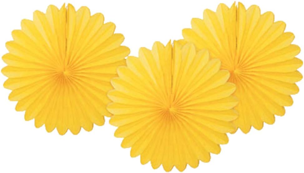 Sunflower Yellow Hanging Tissue Paper Fans - 6'', 3 Count - Perfect for Parties & Home Decor