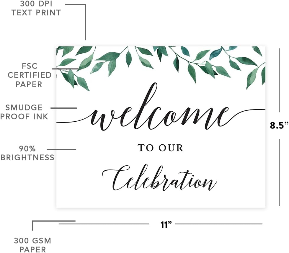 Andaz Press Wedding Party Signs, Natural Greenery Green Leaves, 8.5x11-inch, Bridal Shower Scavenger Hunt, 1-Pack - Colors D