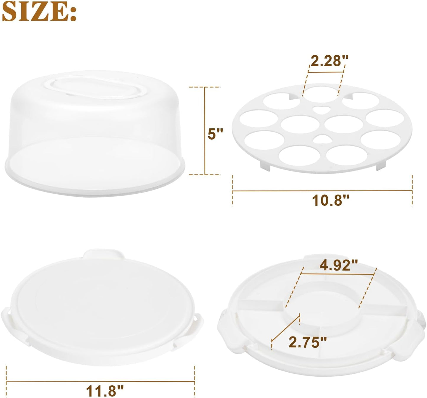 Cake Carrier with Lid and Handle, BPA-Free Cake Containers Cake Stand for 10 inch Cake with 2 Handles Cupcake Carrier - Plastic Cover Two Sided Base for Transport Pie Nuts Fruit Perfect Gifts