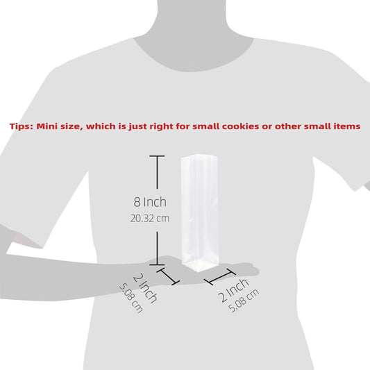 Gusseted Flat Bottom Cellophane Bags with Paper Insert 50Pcs 4x2x8 Inches Smore Bags