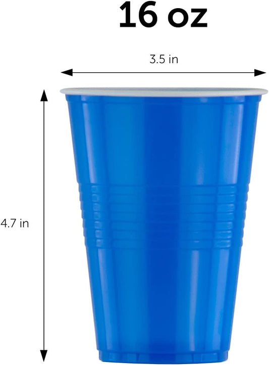 DecorRack 50 Count Blue Party Cups, 16 oz BPA Free Plastic Cups, Perfect for Birthday, Picnic, Indoor and Outdoor Event, Stackable, Reusable, Disposable Round Beverage Drinking Cups (50 Pack)