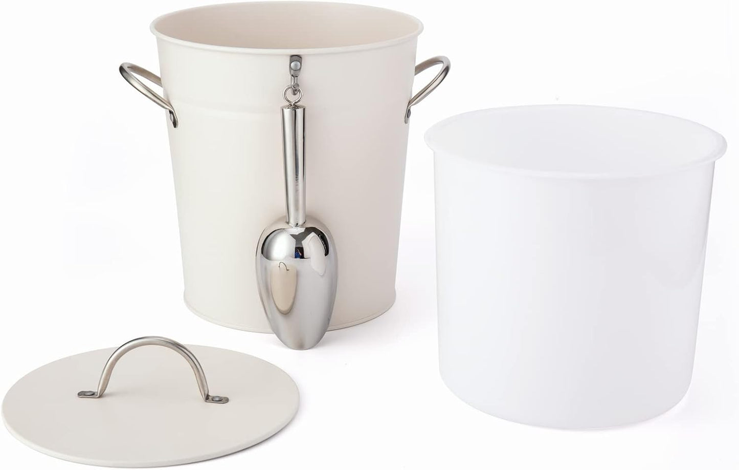 Rae Dunn Ice Bucket with Scoop - Stainless Steel Bucket with Handle, Lid and Ice Scooper - 4 Qt. Storage Bin for Ice Cubes for Bars, Parties, Backyard Barbeques, Picnics, and Camping (Sage)