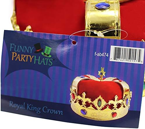 Funny Party Hats Royal king Crown - Regal King Crown - Costume Headwear with Colorful Jewels - One Size