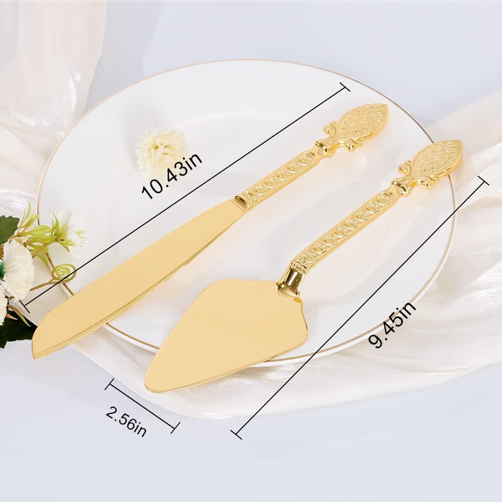 Cake Cutting Set for Wedding, Personalized Gold Cake Knife and Server Set, Custom Cake Serving Set, Engraved Pastry Pie Server Cake Pizza Cutter, Birthday Bridal Gift (F-Classic)