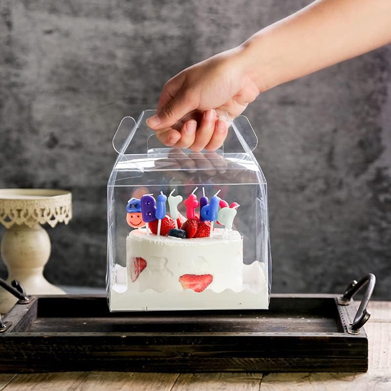 10Pcs Clear Cake Boxes,5.5X5.5 Inch Cake Transparent Gift Box Plastic Cupcake Candy Display Boxes Portable Single Cake Containers for Wedding Birthday Parties Baby Shower Favors