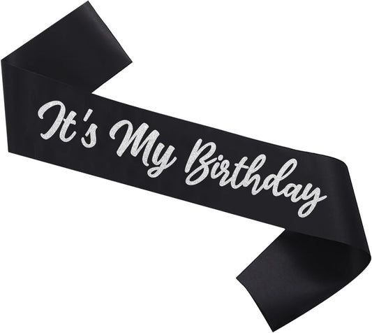 White It's My Birthday Sash Funny Birthday Sash Birthday Gifts for Girls with Glitter Letter Gold