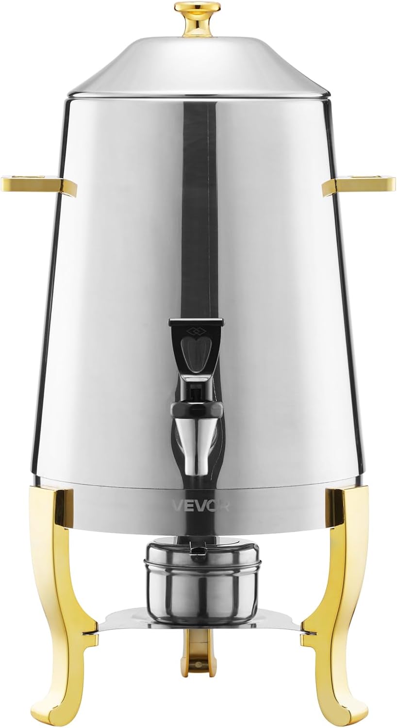 VEVOR Stainless Steel Beverage Dispenser, 3.4 Gallon Drink Dispenser with Alcohol Burner, Hot & Cold Drink Dispensers with Spigot for Coffee Tea Hot Water, Ideal for Restaurants, Hotels, Parties