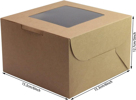 PQZKLDP 10Packs 10x10x5 Inches Brown Kraft Cake Boxes with Window, Gift Packing, Bakery Boxes, Dessert, Pastry, Cupcake, Pie Cookies, With Stickers,66 FT Twine (10 * 10 * 5 Inch, Brown)