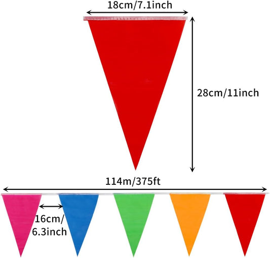 YGEOMER 300pcs Colorful Pennant Banner Flags, 375ft Multicolor Banners Carnival Decorations Supplies for Party Birthday and Shops Decorations