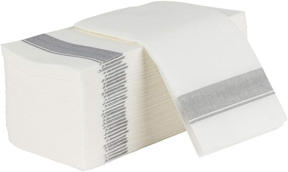 Rectangle Cloth-Like White Napkins with Gold Border, 50 Pack Fancy Paper Napkins, 22" x 22" Disposable Dinner Napkins - Decorative For Parties, Weddings, Dinners, Upscale Parties & Events