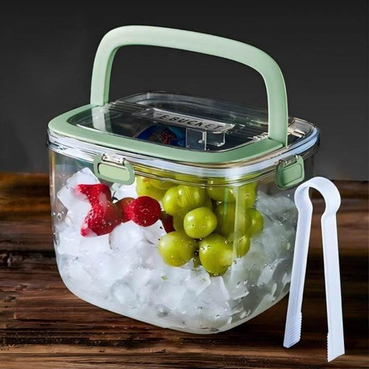 5L Portable Ice Cube Storage Bin, Clear Ice Bucket for Freezer with Lid & Tong for Outdoor Camping, Plastic Refrigerator Ice Cube Trays Storage Bin for Whiskey Wine Cocktail Party
