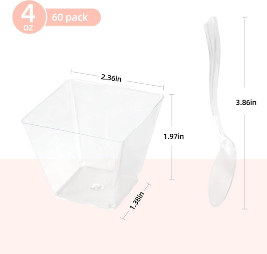 HOMIP 60 Pack 5oz Plastic Dessert Cups with Lids & Spoons – Ideal for Yogurt Parfaits, Pudding, Fruit, Ice Cream & Party Desserts – Perfect for Events & Gatherings