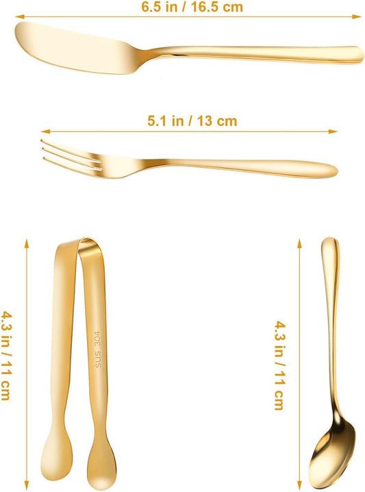 Luxshiny 14-Piece Stainless Steel Serving Utensils Set with Coffee Spoons Sugar Cube Tongs Dessert Forks and Cheese Spreaders for Charcuterie Board and Tea Party