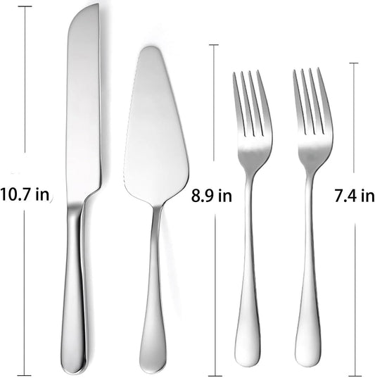Wedding Cake Knife and Server Set, Cake Cutting Set with Stainless Steel Forks, Bridal Anniversary Birthday Wedding Registry Gifts (Silver)