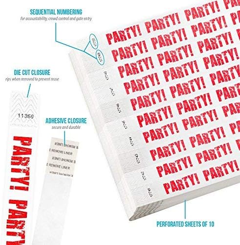 500 WristCo Red Party Tyvek Wristbands for Events - Comfortable Tear Resistant Paper Bracelets ID Wrist Bands for Concerts Festivals Admission Party Identification Tours