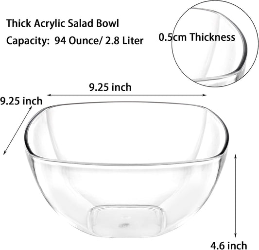 TOPZEA Set of 3 Clear Plastic Serving Bowls for Party, 94oz Acrylic Large Salad Mixing Bowl Set Kitchen Reusable Snacks Bowl for Fruit Chips Dips Popcorn, Break-Resistant