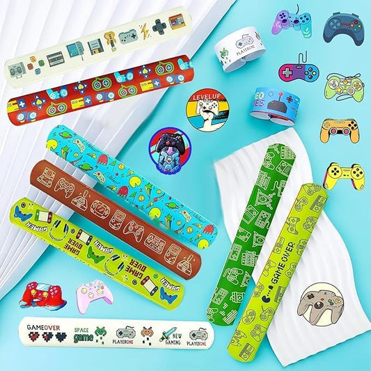 74PCS Video Game Party Favor 50PCS Video Party Stickers&24PCS Slap Bracelets Game Supplies Team Gift Filler