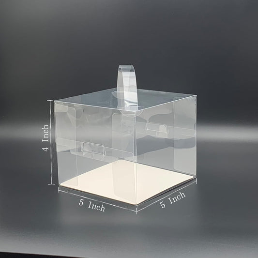 25 Pcs 5x5x4 Inch White Cake Boxes with Handle & Boards, Easy Carrying Paper Cake Containers, Cake Holder Window Carriers for Birthday Christmas Birthday Wedding, Party, Gift