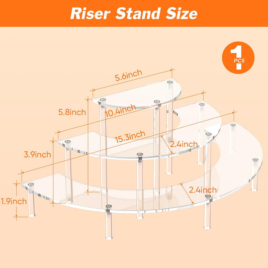 Dooiclear 3 Tier Acrylic Display Risers 2 Pack, Half Moon Cupcake Stand, Clear Perfume Organizer, Dessert Stand for Display, Clear Display Stand for Food, Cupcake, Perfume, Collections