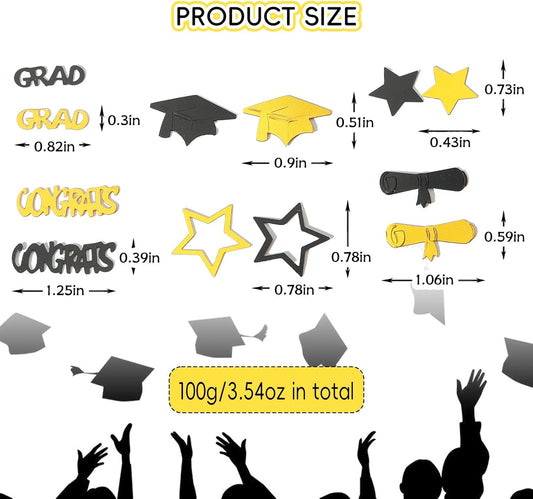 2500pcs/100g Graduation Confetti Decorations, Black Gold Metallic Foil 2026 Congrats Grad Table Confetti Glitter Sprinkles Sequin for Graduation Party Home Decoration