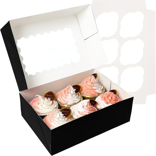 Bakepacker Auto-pop up 6 Cupcake Boxes with Window 20 Count Pink Box 9.4 x 6.1 x 3 inch Cupcake Carrier