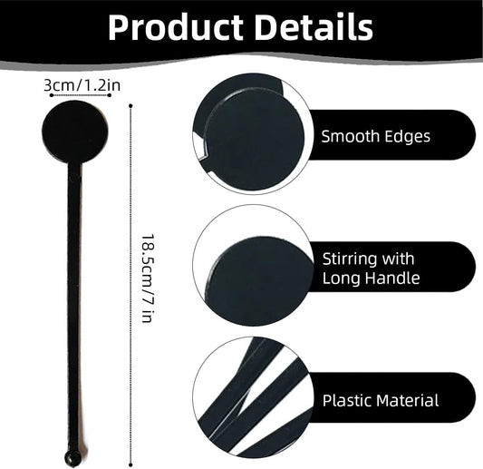 100Pcs Cocktail Swizzle Sticks, 7 Inches Disposible Plastic Disc Top Drink Stirrers Black Drinks Mixing Rod for Coffee Milk Cocktail Whiskey Beverage Bar (Black)