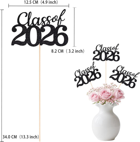 Gold Class of 2026 Double-sided Graduation Table Centerpieces, 12 Pcs Grad Party Decorations with Sticks, Graduation 2026 Party Supplies for Table Decor