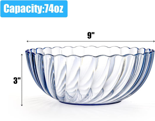 Fasmov 4 Pack Plastic Serving Bowls, Plastic Salad Mixing Bowls, 74oz Break Resistant Plastic Bowls for Salad, Fruit, Popcorn, Chip and Dip, Multicolor