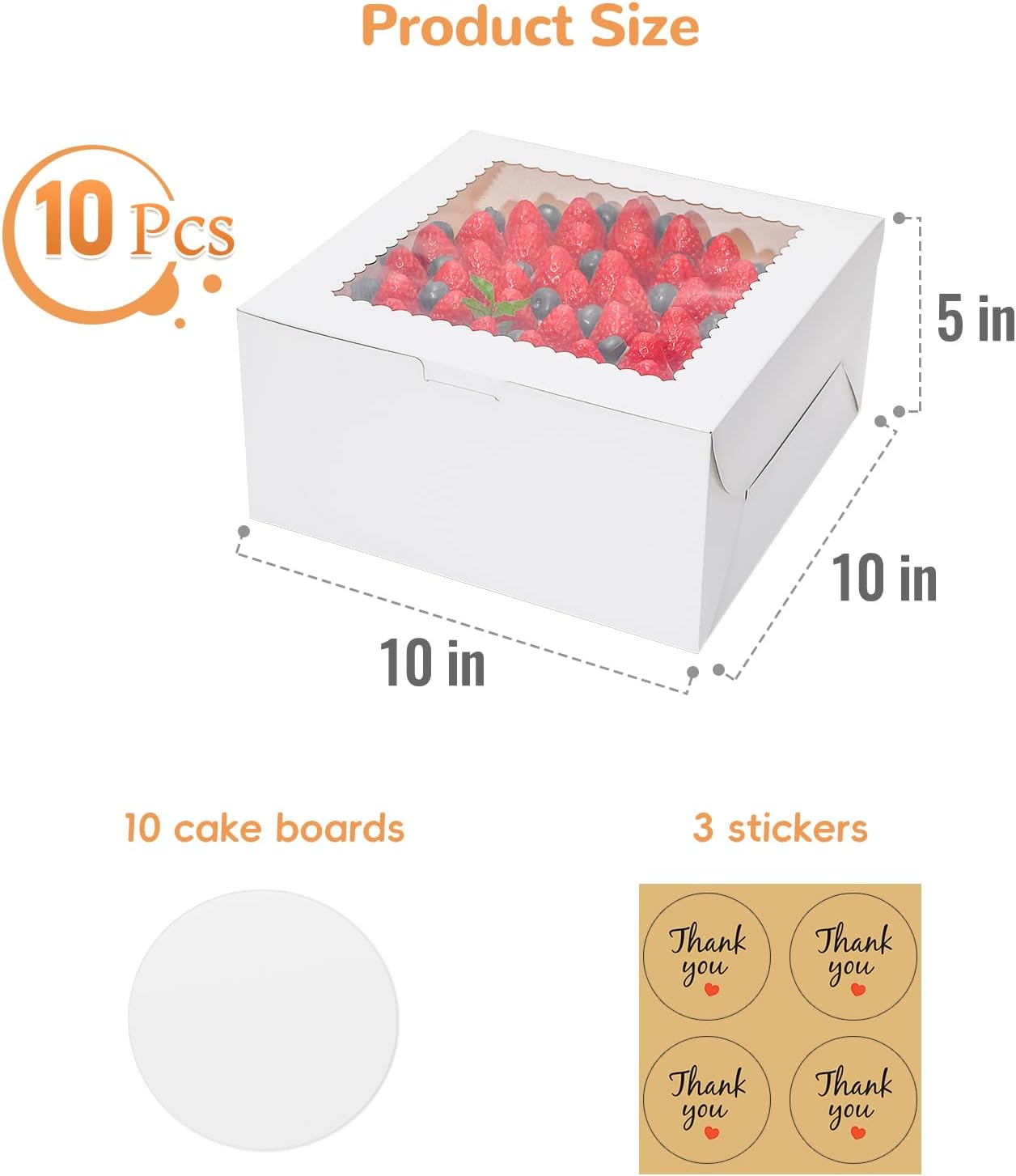 4pcs 6 Inch Cake Boxes with Sticks and Boards for Cookies, Small Cakes, Mini Desserts, Bento, and Bakery, Cupcake Box for Birthday, Party, Wedding, Mother's Day, Christmas(6x6x5 inch)