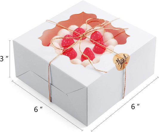 Eupako 10x10x5-Inches-Cake-Boxes-with-Window-25pcs-Brown-Bakery-Boxes for Pies, Cookies, Pastries, Chocolates, Birthday Party, Wedding