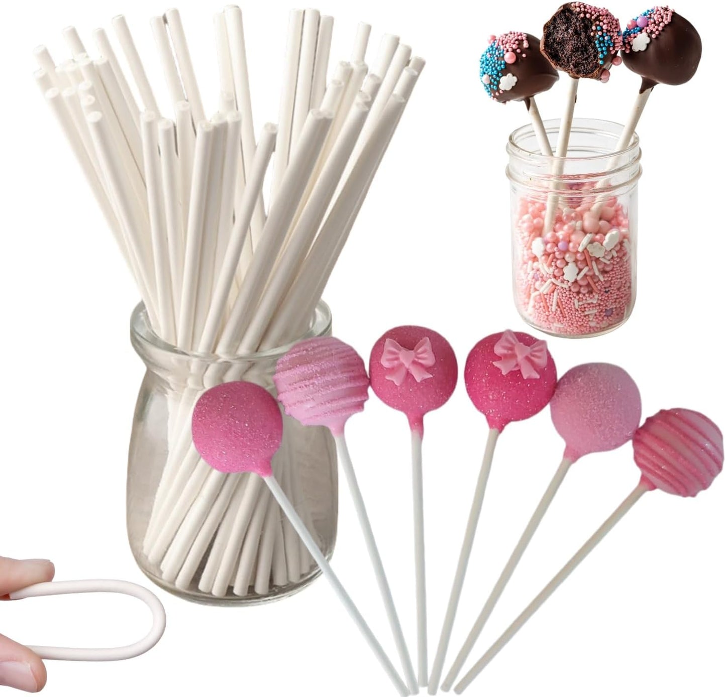 6 INCH Cake Pop Lollipop Sticks, 100 Count, (Dia 4mm, Thick 5/32") Sucker Sticks for Truffles, Cookies, Candy, Chocolate Pop, Cake Topper (Not Craft Wood)