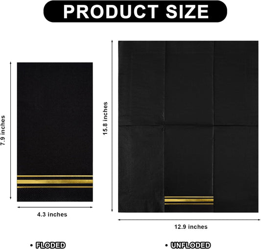 100 3-Ply Gold Napkins Disposable Elegant Dinner Paper Napkins, White and Gold Foil Guest Napkins Hand Towels for Bathroom Wedding Kitchen Birthday Parties Graduation