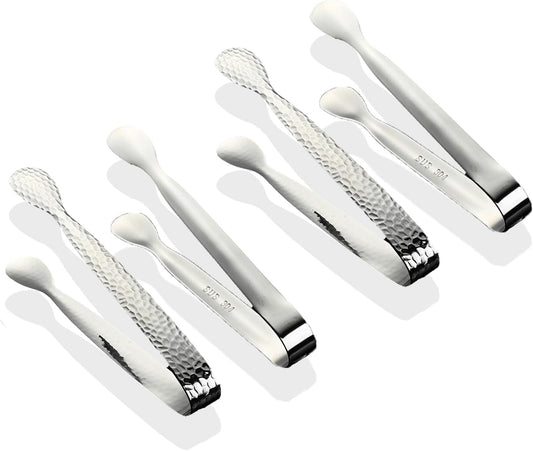 8Pcs 4.3" Stainless Steel Mini Ice Tongs – Ideal for coffee bars, tea parties, dessert events & kitchen use (sugar/ice buckets, appetizers). Available in shiny/textured surface styles for versatile
