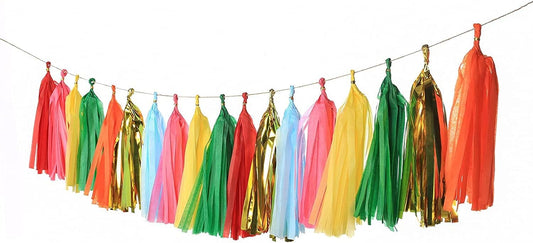 35 PCS Green Orange Gold Mylar Tassel Garland Tissue Paper Tassels Banner DIY Kit Baby Shower Fiesta Bachelorette Party Decorations