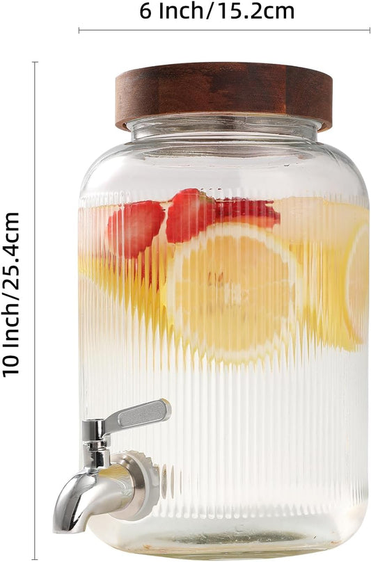 1 Gallon Glass Beverage Dispenser with Stainless Steel Spigot and Lid, Iced Tea Lemonade Juice Dispenser with Stand for Parties, Rust-Proof Drink Dispenser for Fridge, Easy to Clean