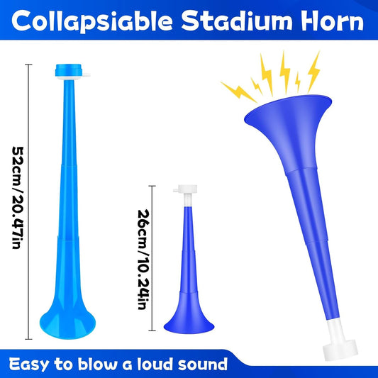 Denylo pro Collapsible Stadium Horn 24 Inch Vuvuzela Plastic Trumpet Horn Blue Blow Horn Loud Sound Soccer Horn Noisemakers for Sporting Events Graduation Party Supplies
