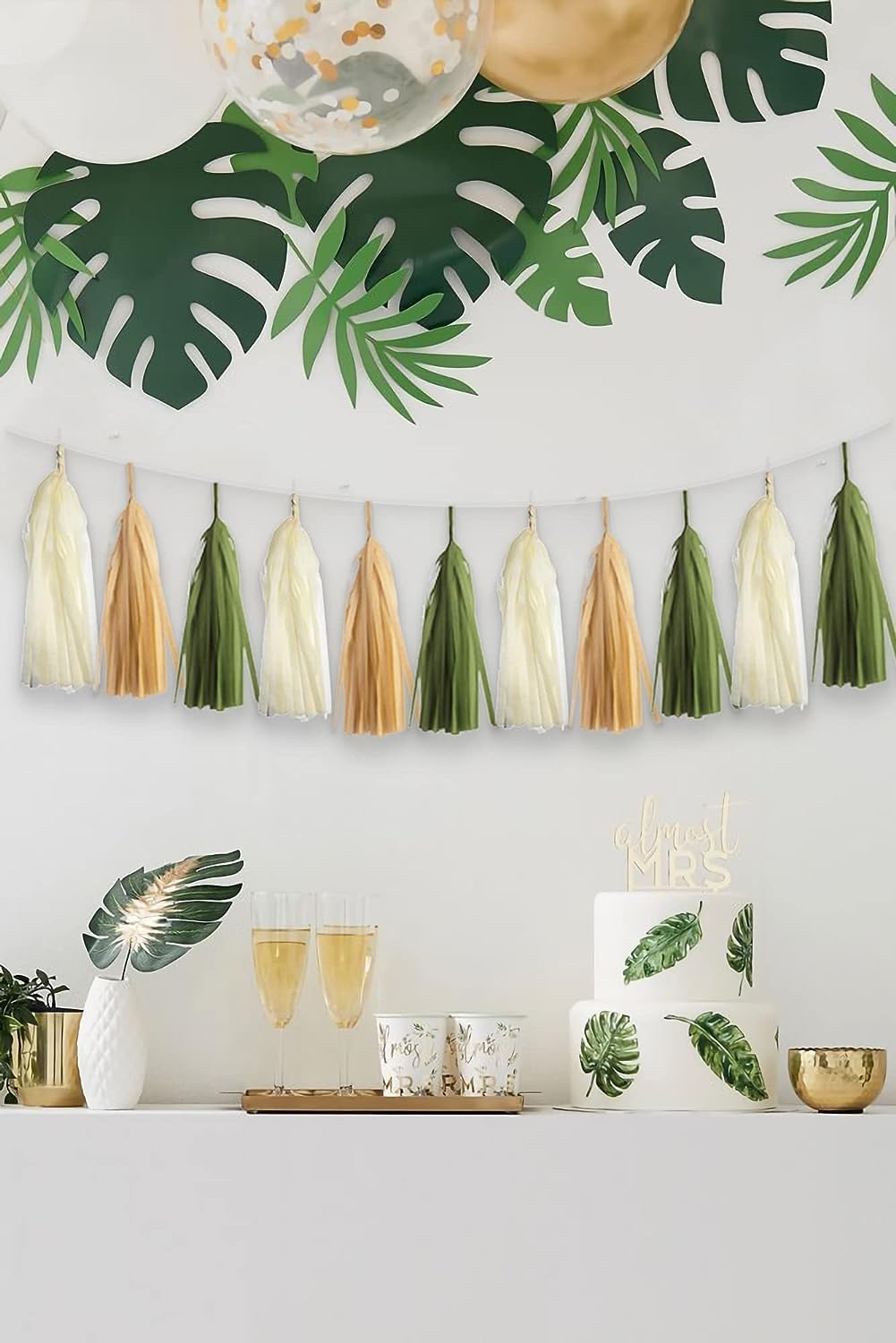 15-Pack Olive Green Brown Tan Cream Tassel Garland Paper Banner Fringe Streamers DIY Kit Woodland Safari Gender Neutral Baby Shower Birthday Nursery Classroom Wall Table Hanging Party Decor