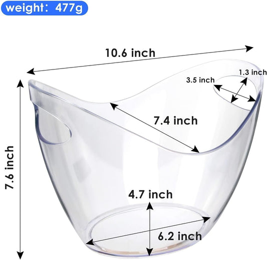 Ice Bucket Wine Bucket,Clear Acrylic 4 Liter Plastic Tub for Drinks and Parties, Food Grade, Perfect for Wine, Champagne or Beer Bottles
