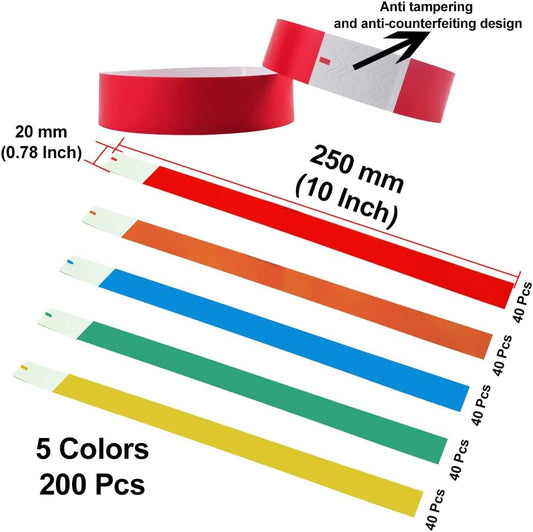 QPINGH Paper Wristbands - Neon Waterproof Wrist Bands, Lightweight Adhesive Wristbands for Events, Bars, Concerts, Parties