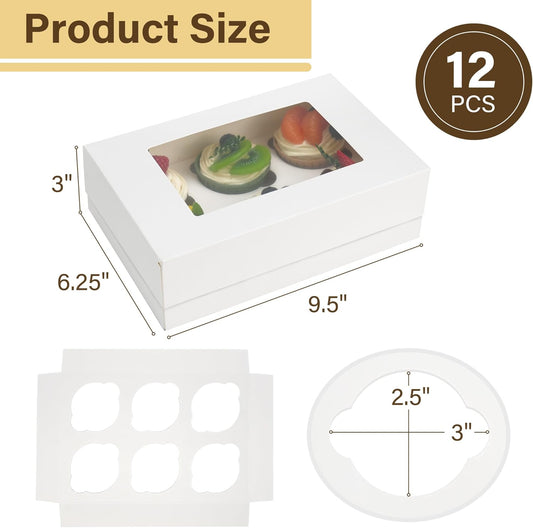 LotFancy 12 Pack Cupcake Boxes 6 Count, Auto-Pop up Cupcake Containers with Window Holding 72 Standard Cupcakes, Food Grade Disposable Pastry Boxes