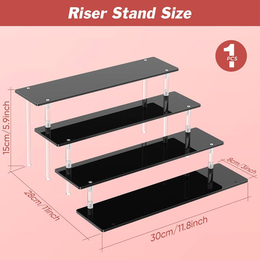 4 Tier Acrylic Display Risers, Clear Perfume Organizer Stand, Large Cupcake Stand Holder, Dessert Display for Party, Display Shelf for Figure and Collection, Riser Stand for Decoration and Organizer