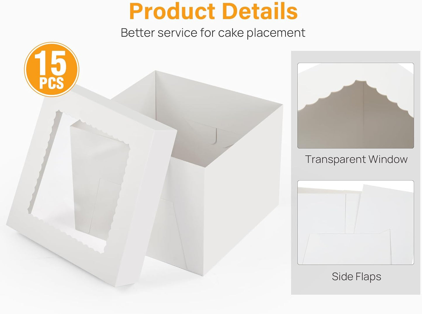 Kootek 15pcs Cake Boxes, 10x10x8 Inches Tall Cake Box with Window, White Bakery Boxes, Large Baking Boxes, Square Cardboard Cake Box for Multi-Layer Cakes, Cake Decorating Supplies for Gift Giving