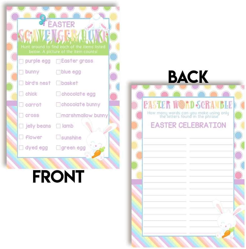 Easter Word Scramble and Scavenger Hunt 10 Pack 5"x7" Fill‑In Game Cards, Fun Happy Easter Holiday Activity Cards for Kids with Word Puzzle and Search Games by Amanda Creation