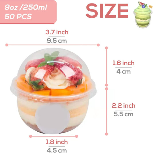 Jnnzzggu 50 Pack 12oz Clear Plastic Cups with Dome Lids and Sporks No Hole Disposable Fruit Cups for Dessert, Cupcake, Parfait, Pudding, Iced Cold Drinks, Snacks, Fruits, Bakeries, Ice Cream